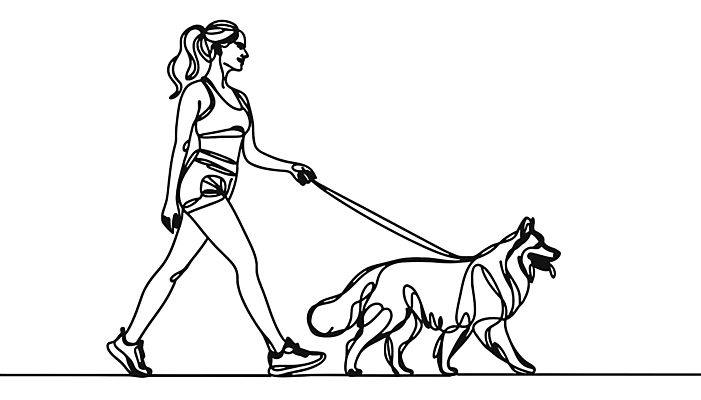 여자 반려견 라인일러스트 일러스트 한명 성인 운동복 조깅 운동 검은색 산책 흰색 잡기 개 드로잉 목줄 단순화된 성인여자한명만 국내일러스트 AI파일 1 옷 컬러 포유류 모션 휴식 건강 미술 사람 반려동물 여자한명만 성인여자만 파일형식 벡터 반려용품