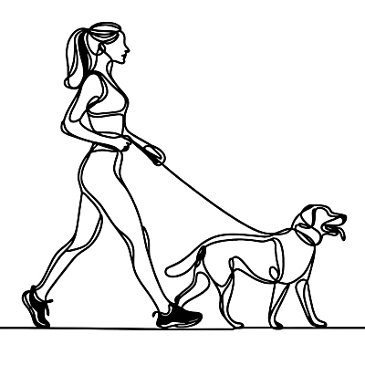 여자 반려견 라인일러스트 일러스트 한명 성인 운동복 조깅 운동 검은색 산책 흰색 잡기 개 드로잉 목줄 단순화된 성인여자한명만 국내일러스트 AI파일 1 옷 컬러 포유류 모션 휴식 건강 미술 사람 반려동물 여자한명만 성인여자만 파일형식 벡터 반려용품