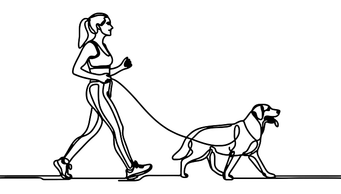 여자 반려견 라인일러스트 일러스트 한명 성인 운동복 조깅 운동 검은색 산책 흰색 잡기 개 드로잉 목줄 단순화된 성인여자한명만 국내일러스트 AI파일 1 옷 컬러 포유류 모션 휴식 건강 미술 사람 반려동물 여자한명만 성인여자만 파일형식 벡터 반려용품