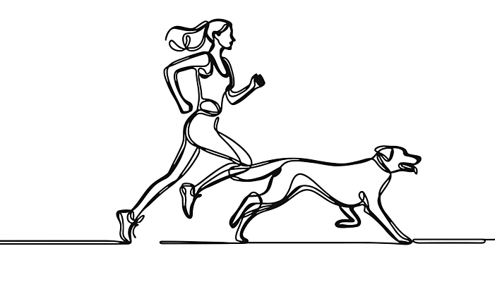 여자 반려견 라인일러스트 일러스트 한명 성인 운동복 달리기 조깅 운동 검은색 산책 흰색 개 드로잉 단순화된 성인여자한명만 국내일러스트 AI파일 1 옷 컬러 포유류 모션 휴식 건강 미술 사람 반려동물 여자한명만 성인여자만 파일형식 벡터