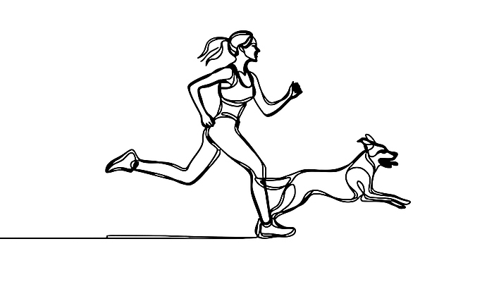 여자 반려견 라인일러스트 일러스트 한명 성인 운동복 달리기 조깅 운동 검은색 산책 흰색 개 드로잉 단순화된 성인여자한명만 국내일러스트 AI파일 1 옷 컬러 포유류 모션 휴식 건강 미술 사람 반려동물 여자한명만 성인여자만 파일형식 벡터