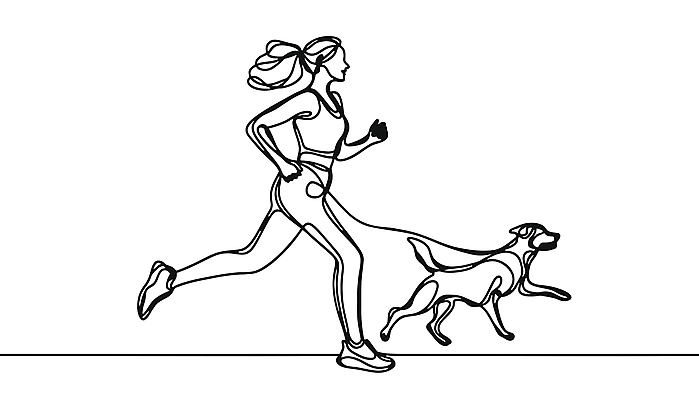 여자 반려견 라인일러스트 일러스트 한명 성인 운동복 조깅 운동 검은색 산책 흰색 잡기 개 드로잉 목줄 단순화된 성인여자한명만 국내일러스트 AI파일 1 옷 컬러 포유류 모션 휴식 건강 미술 사람 반려동물 여자한명만 성인여자만 파일형식 벡터 반려용품