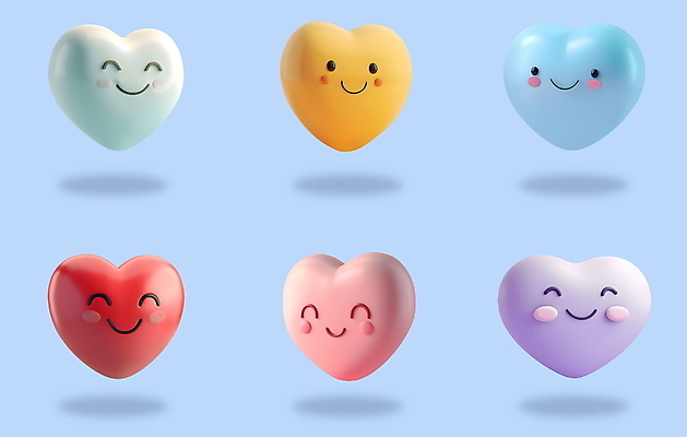PSD 아이콘 행복 화이트데이 발렌타인데이 사랑 웃음 사람없음 3D아이콘 컬러풀 3D 귀여움 기쁨 다양 하트 이모지 모양 감정 컬러 다수 컨셉 데이이벤트 표정 디지털합성 파일형식