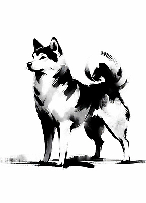 JPG 한마리 일러스트 붓터치 수묵화 사람없음 검은색 개 강아지 국내일러스트 AI일러스트 AI콘텐츠 1 컬러 포유류 미술 반려동물 파일형식