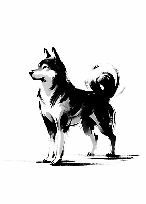 JPG 한마리 일러스트 붓터치 수묵화 사람없음 검은색 개 강아지 국내일러스트 AI일러스트 AI콘텐츠 1 컬러 포유류 미술 반려동물 파일형식