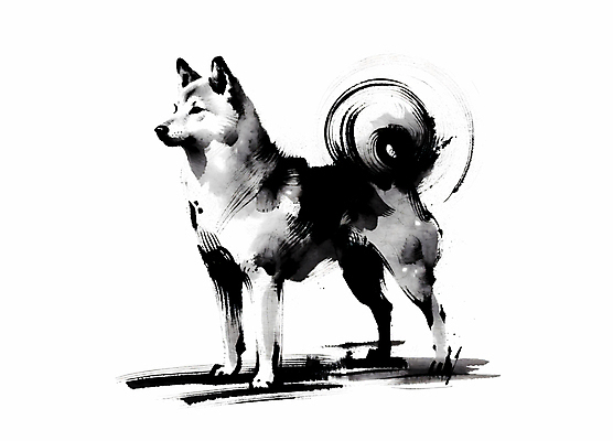 JPG 한마리 일러스트 붓터치 수묵화 사람없음 검은색 개 강아지 국내일러스트 AI일러스트 AI콘텐츠 1 컬러 포유류 미술 반려동물 파일형식