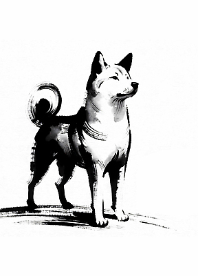 JPG 한마리 일러스트 붓터치 수묵화 사람없음 검은색 개 강아지 국내일러스트 AI일러스트 AI콘텐츠 1 컬러 포유류 미술 반려동물 파일형식