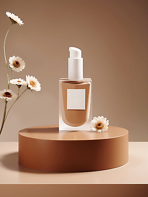 JPG 편집이미지 꽃 사람없음 뷰티 화장품 디지털합성 모던 데이지 심플 공병 베이지색 에센스 목업 편집소스 세련 편집실사 AI포토 AI콘텐츠 식물 컬러 CG 병_담는 파일형식