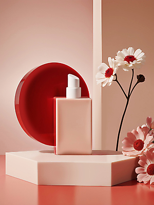 JPG 편집이미지 사람없음 빨간색 뷰티 화장품 디지털합성 모던 데이지 심플 스킨케어 공병 목업 편집소스 세련 편집실사 AI포토 AI콘텐츠 꽃 컬러 CG 병_담는 파일형식
