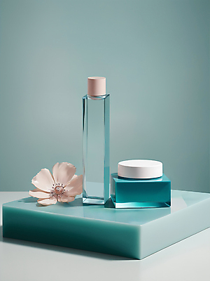 JPG 편집이미지 백그라운드 사람없음 파란색 뷰티 화장품 고급 디지털합성 모던 데이지 심플 공병 목업 편집소스 세련 편집실사 AI포토 AI콘텐츠 꽃 컬러 컨셉 CG 병_담는 파일형식