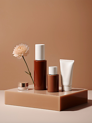 JPG 편집이미지 꽃 사람없음 뷰티 갈색 화장품 디지털합성 모던 심플 스킨케어 공병 베이지색 목업 편집소스 세련 2025년 트렌드컬러 편집실사 모카무스 AI포토 AI콘텐츠 식물 컬러 연도 CG 병_담는 파일형식