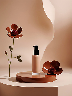 JPG 편집이미지 꽃 사람없음 뷰티 갈색 화장품 디지털합성 모던 심플 공병 에센스 목업 편집소스 세련 2025년 트렌드컬러 편집실사 모카무스 AI포토 AI콘텐츠 식물 컬러 연도 CG 병_담는 파일형식