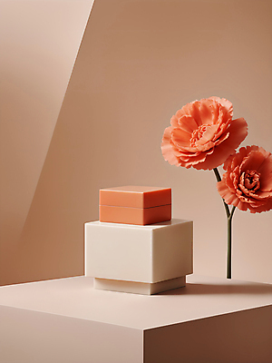 JPG 편집이미지 꽃 국화 사람없음 뷰티 화장품 디지털합성 모던 심플 스킨케어 공병 베이지색 목업 편집소스 세련 편집실사 AI포토 AI콘텐츠 식물 컬러 CG 병_담는 파일형식