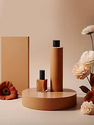 JPG 편집이미지 꽃 국화 사람없음 화장 뷰티 화장품 디지털합성 모던 심플 공병 베이지색 목업 편집소스 세련 2025년 트렌드컬러 편집실사 모카무스 AI포토 AI콘텐츠 식물 컬러 연도 CG 병_담는 파일형식