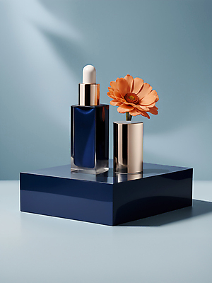 JPG 편집이미지 꽃 국화 사람없음 파란색 뷰티 화장품 디지털합성 모던 심플 스킨케어 공병 목업 편집소스 세련 편집실사 AI포토 AI콘텐츠 식물 컬러 CG 병_담는 파일형식