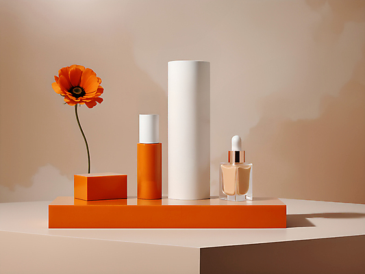 JPG 편집이미지 꽃 국화 사람없음 뷰티 화장품 디지털합성 모던 심플 공병 베이지색 에센스 목업 편집소스 세련 편집실사 AI포토 AI콘텐츠 식물 컬러 CG 병_담는 파일형식