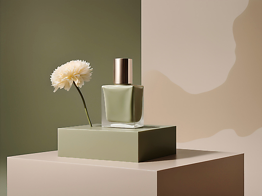 JPG 편집이미지 꽃 국화 사람없음 뷰티 화장품 향수 디지털합성 모던 심플 녹색배경 공병 목업 편집소스 세련 편집실사 AI포토 AI콘텐츠 식물 백그라운드 초록색 CG 병_담는 파일형식