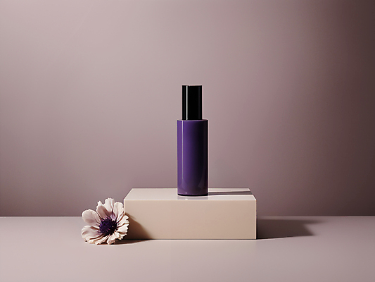 JPG 편집이미지 꽃 사람없음 뷰티 보라색 화장품 향수 디지털합성 모던 데이지 심플 공병 베이지색 목업 편집소스 세련 편집실사 AI포토 AI콘텐츠 식물 컬러 CG 병_담는 파일형식