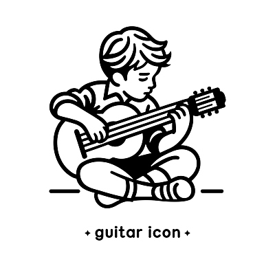 전신 아이콘 남자 어린이 악기 한명 들기 앉기 소년 기타 클래식기타 라인아이콘 소년한명만 2D아이콘 AI파일 1 음악 모션 현악기 사람 남자한명만 소년만 파일형식 벡터