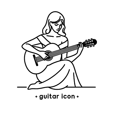 전신 아이콘 여자 악기 연주 한명 들기 앉기 성인 기타 클래식기타 라인아이콘 성인여자한명만 2D아이콘 AI파일 1 음악 모션 현악기 사람 여자한명만 성인여자만 파일형식 벡터