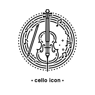 아이콘 악기 음표 앉기 사람없음 원형 라인아이콘 첼로 2D아이콘 AI파일 도형 기호 음악 모션 파일형식 벡터 찰현악기