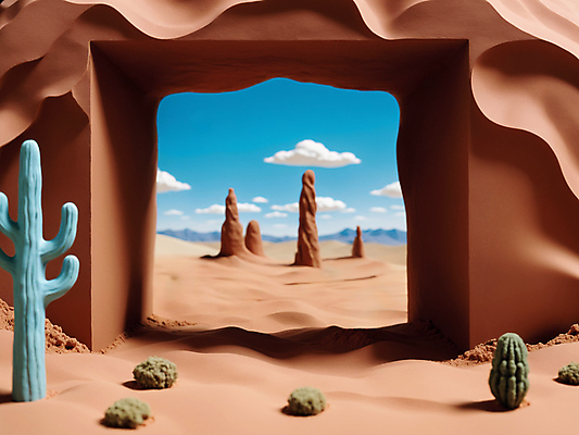 JPG 편집이미지 자연 하늘 선인장 사람없음 사막 디지털합성 점토 클레이아트 편집소스 미니멀 편집실사 AI컴퓨터그래픽 AI콘텐츠 식물 공예 CG 생태계 파일형식