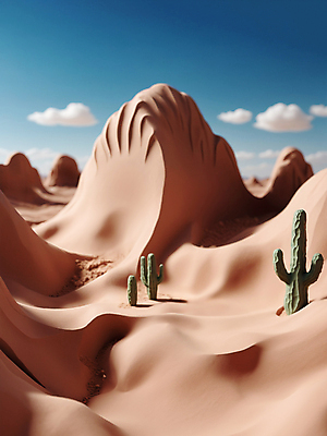 JPG 편집이미지 자연 선인장 사람없음 사막 디지털합성 심플 점토 클레이아트 편집소스 미니멀 편집실사 AI컴퓨터그래픽 AI콘텐츠 식물 공예 CG 생태계 파일형식