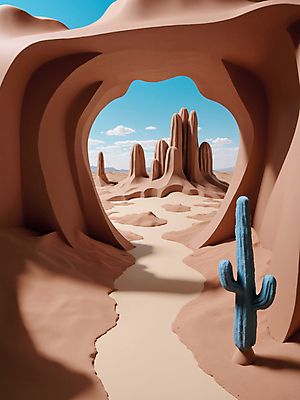 JPG 편집이미지 자연 선인장 사람없음 사막 디지털합성 점토 클레이아트 편집소스 미니멀 편집실사 AI컴퓨터그래픽 AI콘텐츠 식물 공예 CG 생태계 파일형식