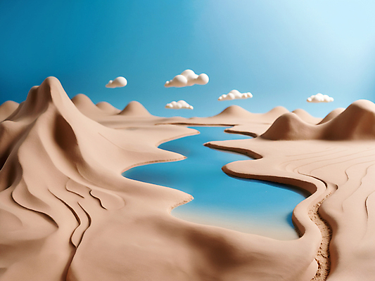 JPG 편집이미지 모래 자연 하늘 사람없음 물 맑음 사막 디지털합성 점토 클레이아트 편집소스 미니멀 편집실사 AI컴퓨터그래픽 AI콘텐츠 자연요소 날씨 공예 CG 생태계 파일형식