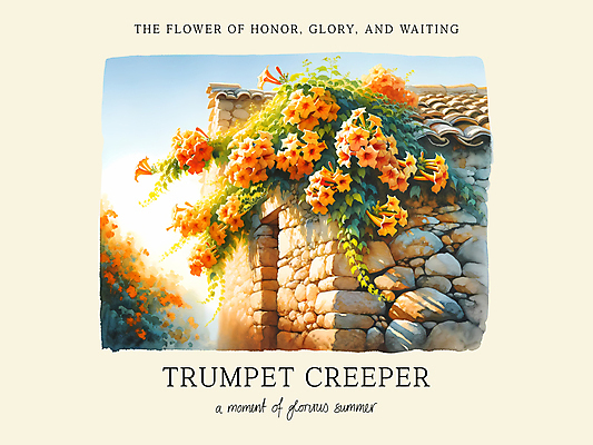 PSD 편집이미지 꽃 수채화 돌담 사람없음 여름 담장 노을 주황색 능소화 이미지편집 자연요소 식물 계절 컬러 돌_바위 파일형식