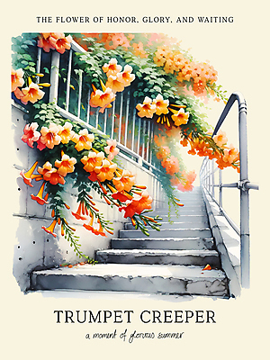 PSD 편집이미지 꽃 수채화 사람없음 여름 담장 계단 주황색 능소화 이미지편집 식물 계절 컬러 파일형식