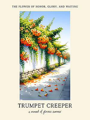 PSD 편집이미지 꽃 길 수채화 사람없음 여름 담장 주황색 능소화 이미지편집 식물 계절 컬러 파일형식