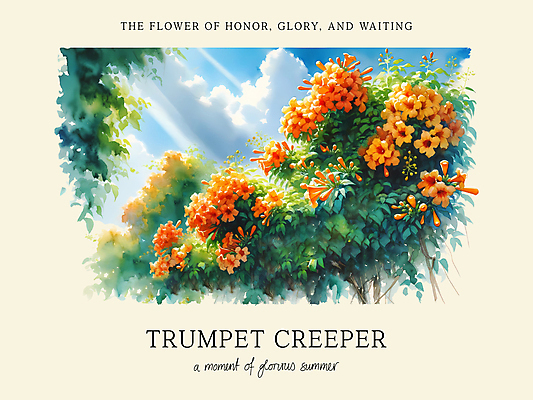 PSD 구름 편집이미지 꽃 하늘 수채화 사람없음 여름 햇빛 주황색 능소화 이미지편집 자연요소 식물 계절 컬러 태양 파일형식