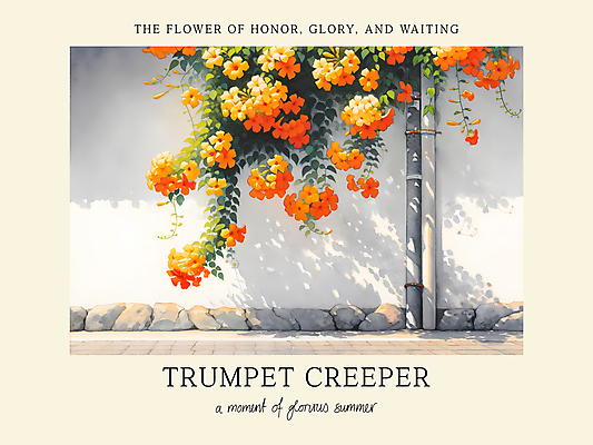 PSD 편집이미지 꽃 길 수채화 사람없음 여름 담장 주황색 능소화 이미지편집 식물 계절 컬러 파일형식