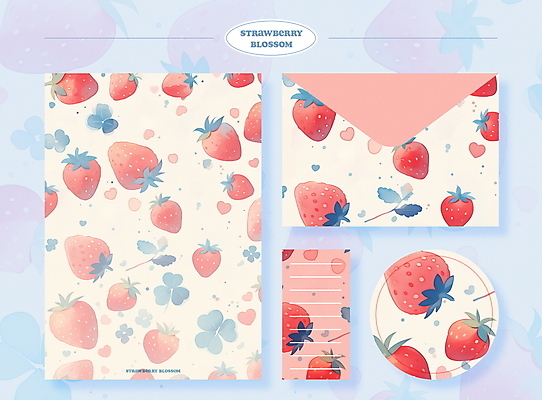 PSD 디자인 꽃잎 꽃 하늘색 스티커 패턴 일러스트 딸기 문구용품 봉투 사람없음 세트 봄 하트 편지지 국내일러스트 모양 식물 계절 무늬 과일 파란색 편지 오브젝트 파일형식