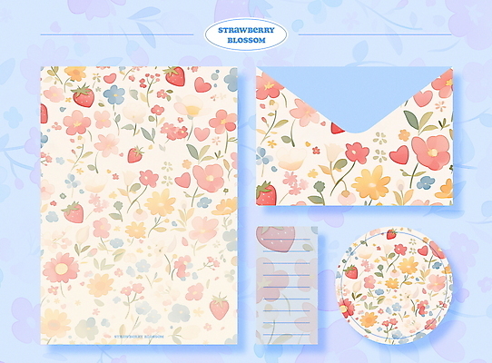 PSD 디자인 꽃잎 꽃 하늘색 스티커 패턴 일러스트 딸기 문구용품 봉투 사람없음 세트 봄 편지지 국내일러스트 식물 계절 무늬 과일 파란색 편지 오브젝트 파일형식