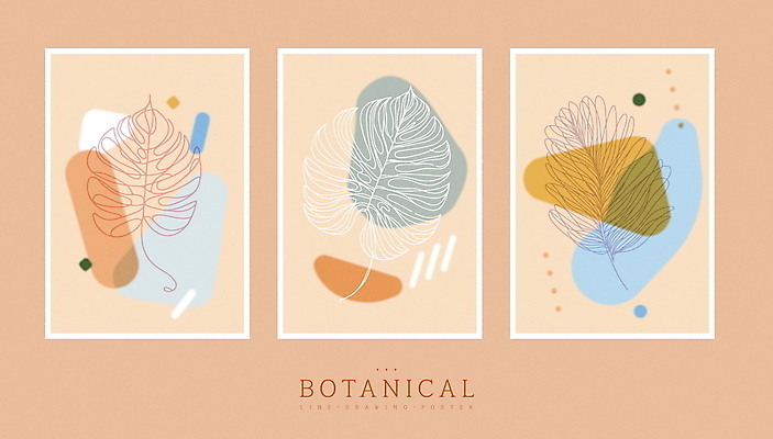 식물 디자인 포스터 잎 일러스트 추상 사람없음 세트 라인아트 모던 심플 몬스테라 베이지색 벽장식 파스텔톤 미니멀 국내일러스트 AI파일 선 컬러 무늬 장식 파일형식 벡터