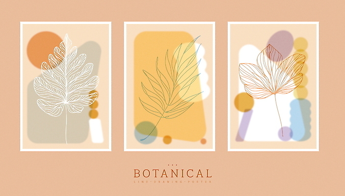 식물 디자인 포스터 잎 일러스트 추상 사람없음 세트 라인아트 모던 심플 베이지색 벽장식 파스텔톤 미니멀 국내일러스트 AI파일 선 컬러 무늬 장식 파일형식 벡터