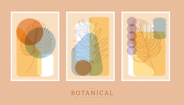식물 디자인 포스터 잎 일러스트 추상 사람없음 세트 노란색 라인아트 모던 심플 베이지색 벽장식 파스텔톤 미니멀 국내일러스트 AI파일 선 컬러 무늬 장식 파일형식 벡터