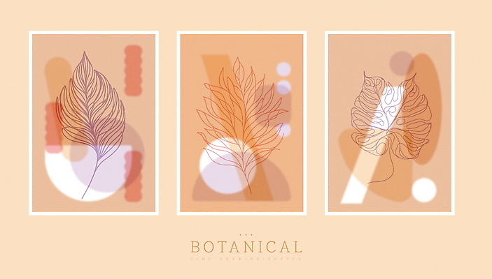 식물 디자인 포스터 잎 일러스트 사람없음 세트 주황색 라인아트 심플 벽장식 파스텔톤 세련 미니멀 국내일러스트 AI파일 선 컬러 장식 파일형식 벡터