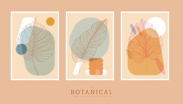 식물 디자인 포스터 잎 일러스트 추상 사람없음 세트 주황색 라인아트 모던 심플 벽장식 파스텔톤 미니멀 국내일러스트 AI파일 선 컬러 무늬 장식 파일형식 벡터