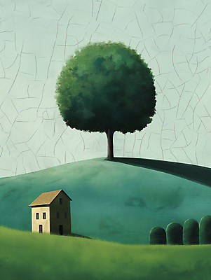 JPG 나무 길 백그라운드 일러스트 자연 하늘 주택 풍경 사람없음 초록색 평화 언덕 디지털합성 심플 화창 편집소스 목가 국내일러스트 AI일러스트 AI콘텐츠 식물 컬러 컨셉 날씨 건물 생태계 파일형식