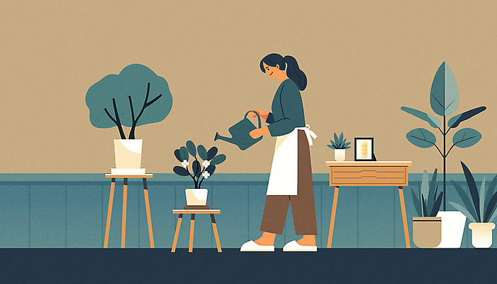 전신 식물 여자 화분 가구 일러스트 창문 한명 들기 성인 파란색 인테리어 물뿌리개 모던 물주기 협탁 성인여자한명만 플랜테리어 국내일러스트 AI파일 1 디자인 컬러 생활용품 모션 사람 여자한명만 성인여자만 파일형식 벡터
