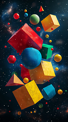 JPG 편집이미지 디자인 백그라운드 사람없음 3D 우주 블록 다양 떠있는 입체 디지털합성 오브젝트 입체도형 편집소스 편집3D AI컴퓨터그래픽 AI콘텐츠 도형 다수 모션 파일형식