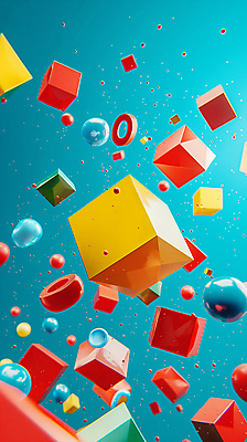 JPG 편집이미지 디자인 백그라운드 사람없음 파란색 3D 블록 다양 떠있는 입체 디지털합성 오브젝트 입체도형 편집소스 편집3D AI컴퓨터그래픽 AI콘텐츠 도형 컬러 다수 모션 파일형식