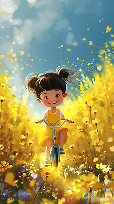 JPG 전신 여자 꽃 행복 어린이 백그라운드 일러스트 하늘 밝음 한명 소녀 여름 노란색 자전거 승차 디지털합성 활기 소녀한명만 국내일러스트 AI일러스트 AI콘텐츠 식물 1 계절 감정 컬러 컨셉 모션 사람 바이크 여자한명만 소녀만 파일형식