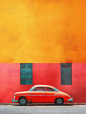 JPG 편집이미지 도로 벽 백그라운드 창문 자동차 거리 풍경 사람없음 빨간색 도시풍경 노란색 도시 디지털합성 모던 심플 편집소스 편집실사 길 육상교통 컬러 교통시설 CG 파일형식