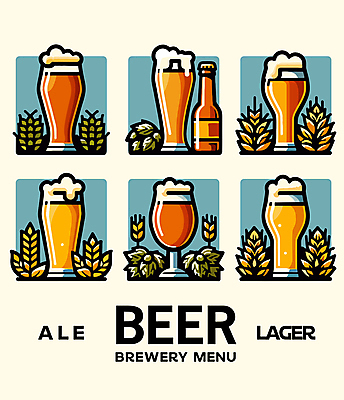 일러스트 맥주 주류 사람없음 다양 보리 맥주잔 맥주병 에일맥주 홉 국내일러스트 AI파일 식물 음료 다수 술잔 술병 곡류 파일형식 벡터