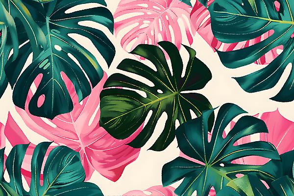 JPG 분홍색 백그라운드 잎 일러스트 사람없음 초록색 열대식물 몬스테라 국내일러스트 AI일러스트 AI콘텐츠 식물 컬러 파일형식