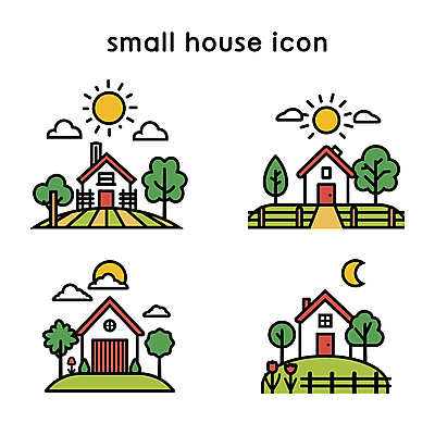 아이콘 주택 사람없음 건물 울타리 태양 정원 달 라인아이콘 2D아이콘 AI파일 자연요소 건축물 담장 파일형식 벡터